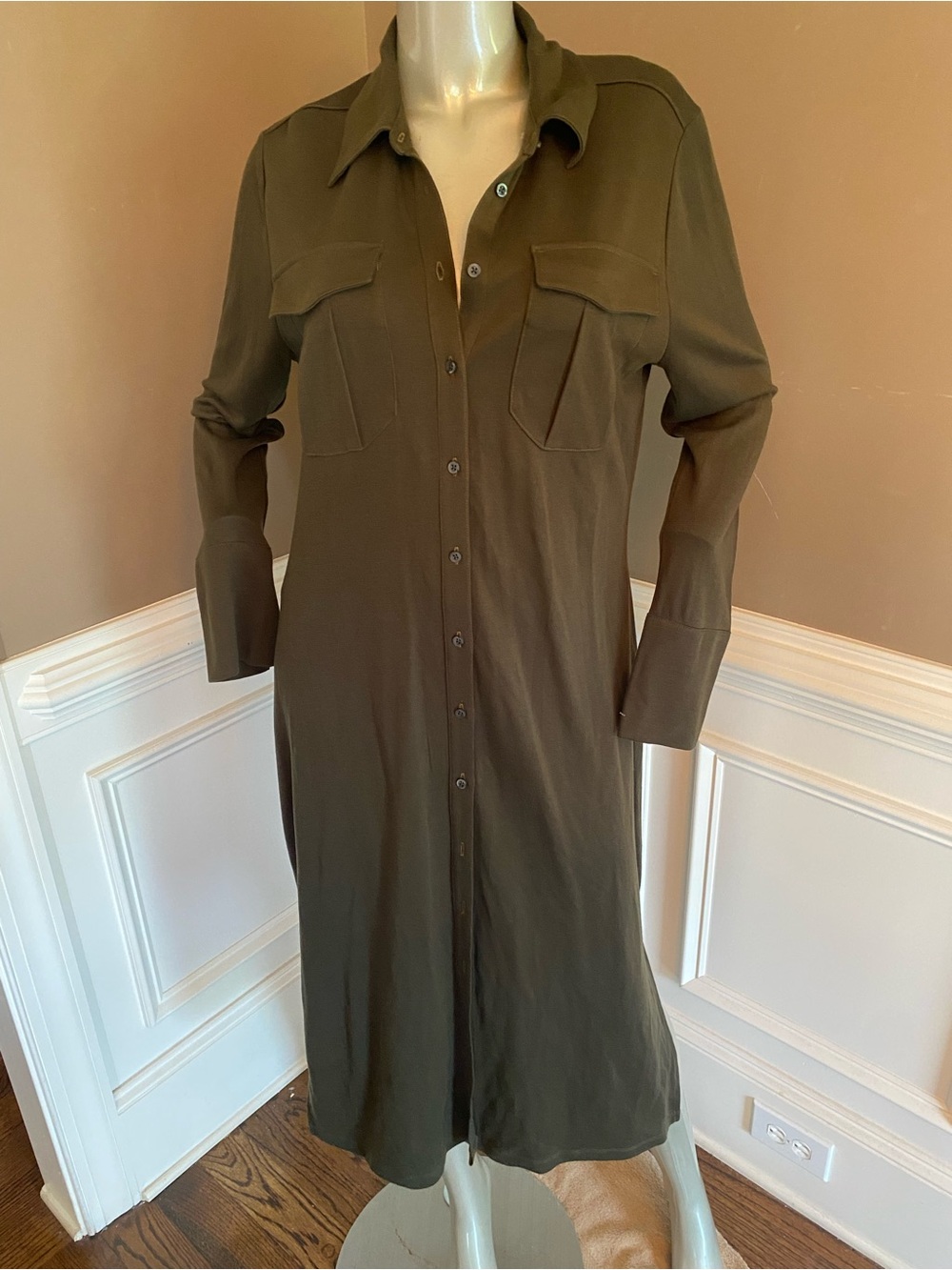 NWT Banana Republic Button-Front Olive Green stretch Shirt Dress size L